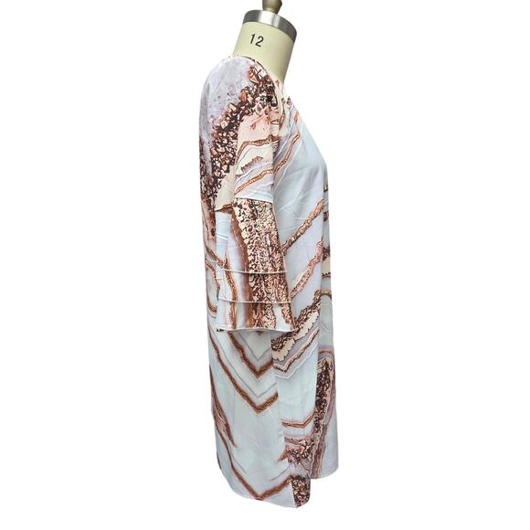 Brown Marble or Geode Print Dress — 3-Tier Trumpet Sleeve, Size L, NWT - Picture 2 of 5